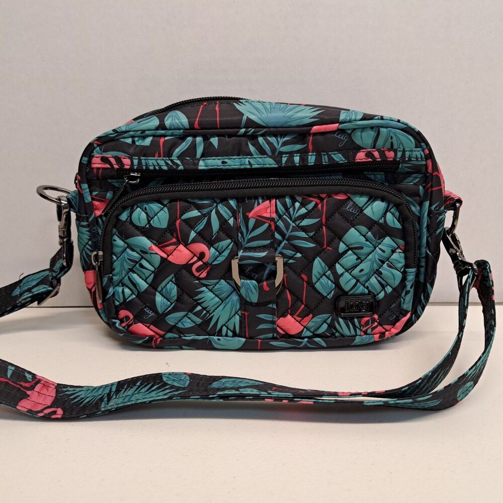 Lug Carousel Crossbody Purse Pockets Flamingo Palms